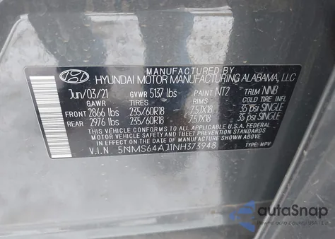 2022 Hyundai Santa Fe Sel из США, поврежденный, VIN 5NMS64AJ1NH373948